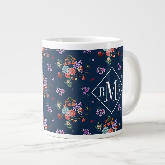 Monogrammm| Rose Bouquet Blumenmuster Jumbo-Tasse (Vorderseite Rechts)