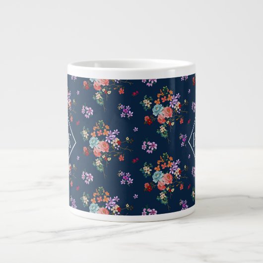 Monogrammm| Rose Bouquet Blumenmuster Jumbo-Tasse (Vorderseite)