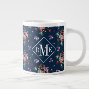 Monogrammm Rose Bouquet Blumenmuster Jumbo-Tasse