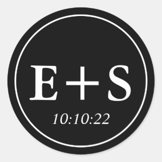 Monogrammm |Schwarz-Weiß-Hochzeit-Umschlag Aufkleb Runder Aufkleber