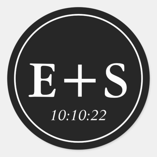 Monogrammm |Schwarz-Weiß-Hochzeit-Umschlag Aufkleb Runder Aufkleber (Vorderseite)