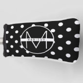 Monogrammm | Schwarz-Weiß-Niedlich-Polka-Punktmust Golf Headcover (Vorderseite)