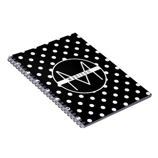Monogrammm | Schwarz-Weiß-Niedlich-Polka-Punktmust Notizblock (Rechte Seite)