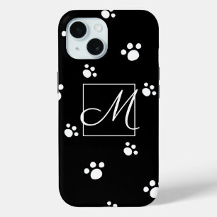 Monogrammm Schwarz/Weiß Niedlicher Welpenhundepf Case-Mate iPhone Hülle