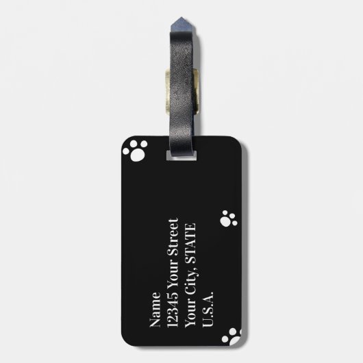 Monogrammm | Schwarz/Weiß Niedlicher Welpenhundepf Gepäckanhänger (Rückseite vertikal)