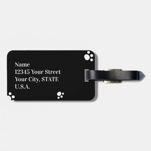 Monogrammm | Schwarz/Weiß Niedlicher Welpenhundepf Gepäckanhänger (Rückseite horizontal)