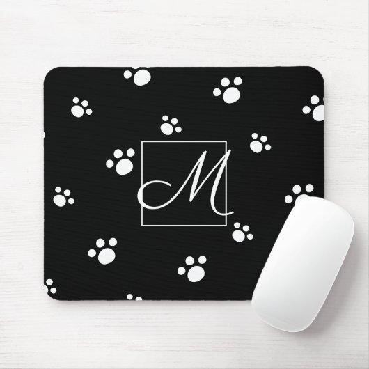 Monogrammm | Schwarz/Weiß Niedlicher Welpenhundepf Mousepad (Mit Mouse)