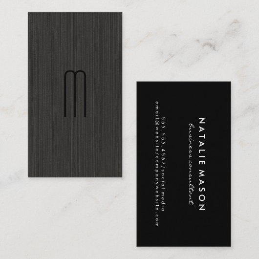 Monogrammm | Schwarze Textur Visitenkarte (Vorne/Hinten)