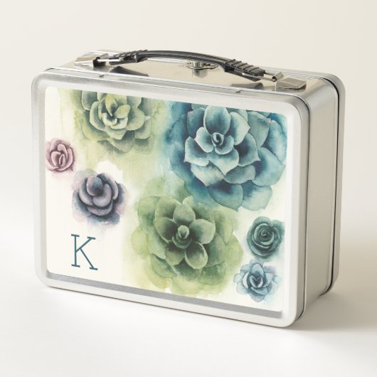 Monogrammm | Sukkulenten-Cluster Metall Lunch Box (Rückseite)