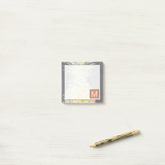 Monogrammm | Tropisch-Gelber Pinneapfel Post-it Klebezettel (Auf Schreibtisch)