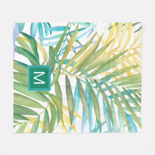 Monogrammm | Tropische Palmen - Blätter Fleecedecke (Vorderseite (Horizontal))