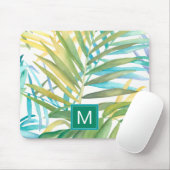 Monogrammm | Tropische Palmen - Blätter Mousepad (Mit Mouse)