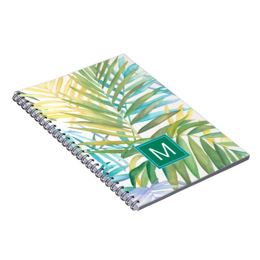 Monogrammm | Tropische Palmen - Blätter Notizblock (Rechte Seite)
