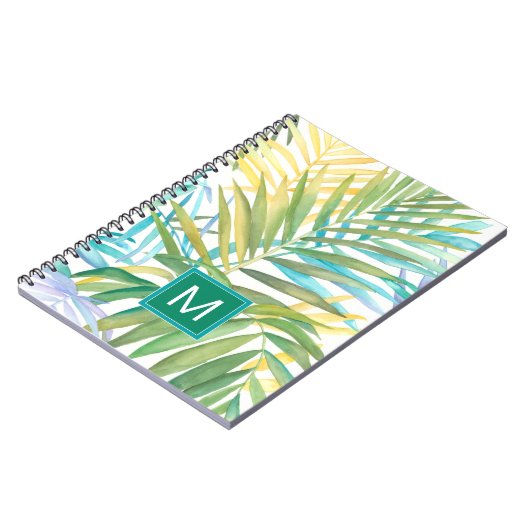 Monogrammm | Tropische Palmen - Blätter Notizblock (Linke Seite)