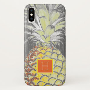 Monogrammm  Tropischer Gelber Pinneapfel auf Grau iPhone X Hülle