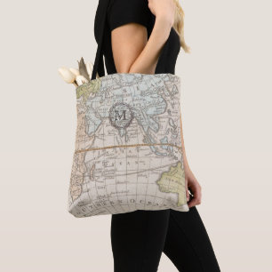 Monogrammm. Vintage Weltkarte. Tasche