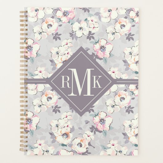 Monogrammm | Weichrosa Wasserfarbmuster Planer (Vorderseite)