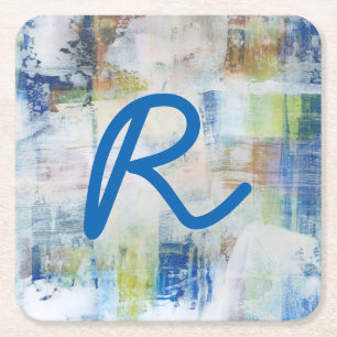 Monogrammm   Weißer Wash III Rechteckiger Pappuntersetzer