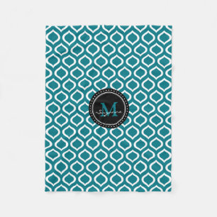 Monogrammm   White Blue Trellis Muster Fleecedecke