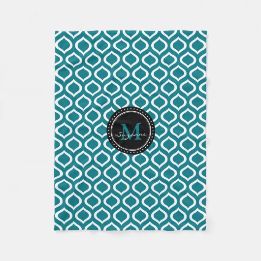 Monogrammm | White Blue Trellis Muster Fleecedecke (Vorderseite)