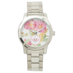 Monogrammm White Daisy on Blue Armbanduhr