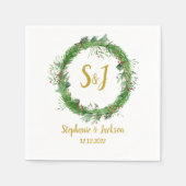 Monogrammm | Winter Greenery Wreath Wedding Serviette (Vorderseite)