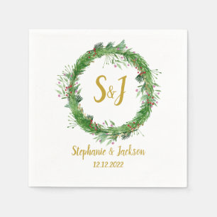 Monogrammm Winter Greenery Wreath Wedding Serviette