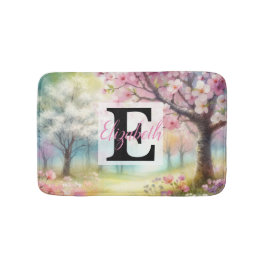 Monogrammname auf Aquarellfarben-Blume in Pastellf Badematte