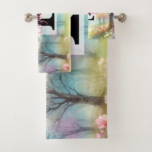 Monogrammname auf Aquarellfarben-Blume in Pastellf Badhandtuch Set (Insitu)