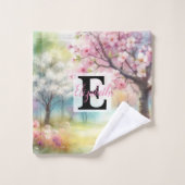 Monogrammname auf Aquarellfarben-Blume in Pastellf Badhandtuch Set (Waschlappen)