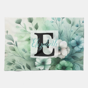 Monogrammname auf Aquarellfarben-Blume in Pastellf Geschirrtuch