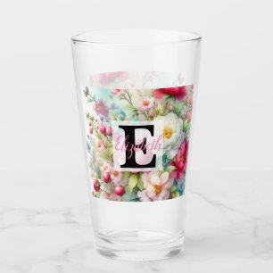 Monogrammname auf Aquarellfarben-Blume in Pastellf Glas