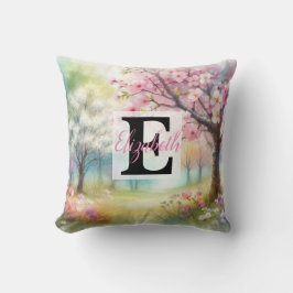 Monogrammname auf Aquarellfarben-Blume in Pastellf Kissen