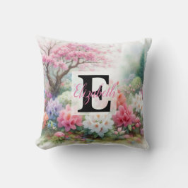 Monogrammname auf Aquarellfarben-Blume in Pastellf Kissen