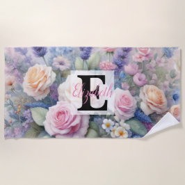 Monogrammname auf Aquarellfarben-Blume in Pastellf Strandtuch