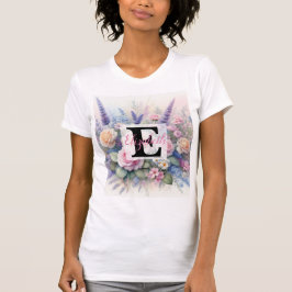 Monogrammname auf Aquarellfarben-Blume in Pastellf T-Shirt