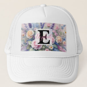 Monogrammname auf Aquarellfarben-Blume in Pastellf Truckerkappe