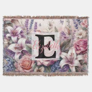 Monogrammname auf Vintagen Aquarellfarben-Blume Decke