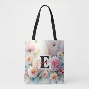 Monogrammname auf Wasserfarben Blumen in Pastellfa Tasche