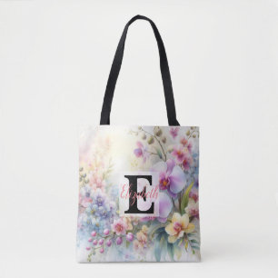 Monogrammname auf Wasserfarben Blumen in Pastellfa Tasche