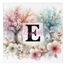 Monogrammname auf Wasserfarbenblumen in Pastellfar