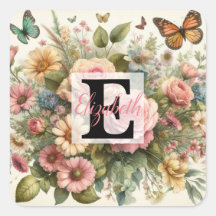 Monogrammname auf Wasserfarbenblumen in Pastellfar