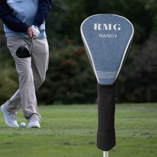 Monogrammname, Classic Blue Jean Denim Print, Golf Headcover