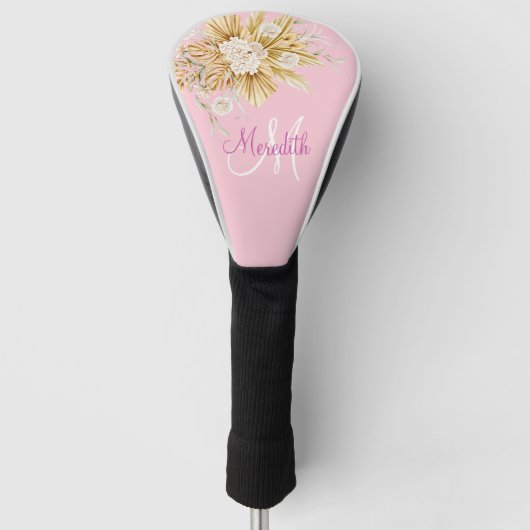 Monogrammname der benutzerdefinierten rosa Blume Golf Headcover (Vorderseite)