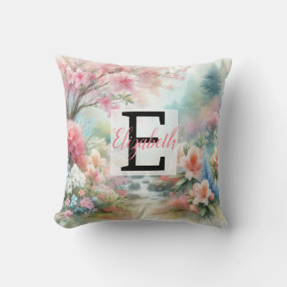 Monogrammname des Vintagen Aquarellblumenparks Kissen