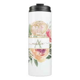 Monogrammname für die Blume "Peony" und "Gold" Thermosbecher