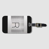 Monogrammname, Schwarz-Grau-Text, Silber gebürstet Gepäckanhänger (Vorderseite (Horizontal))