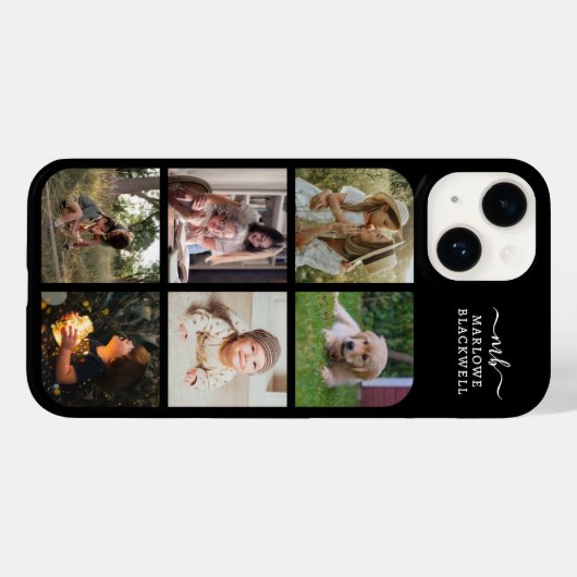 Monogrammname Schwarz-weiß 6 FotoCollage Case-Mate iPhone Hülle (Rückseite (Horizontal))