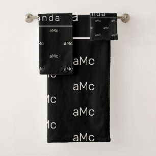 Monogrammname von Schwarz-weißen Paaren Badhandtuch Set