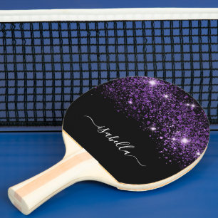 Monogrammnamenskript des lila Glitzer Tischtennis Schläger